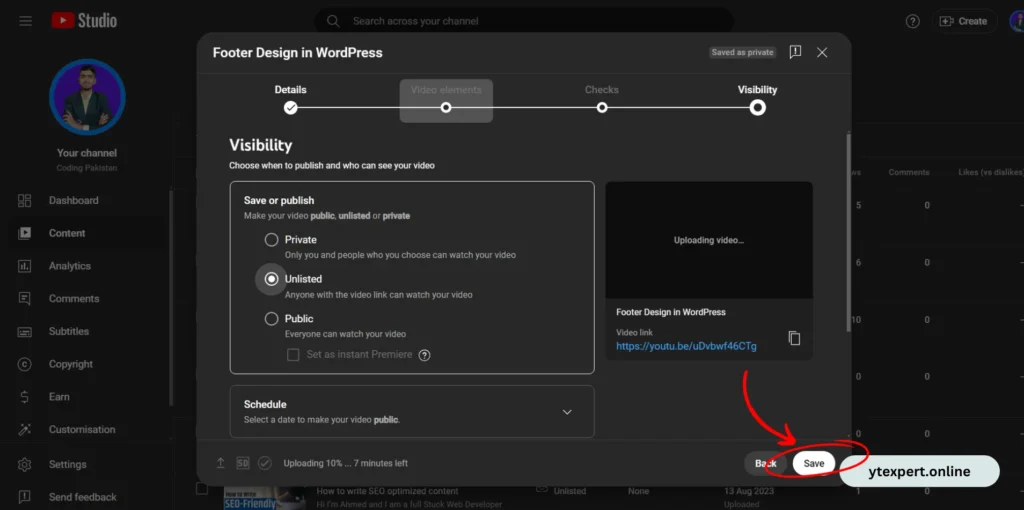 click to save button