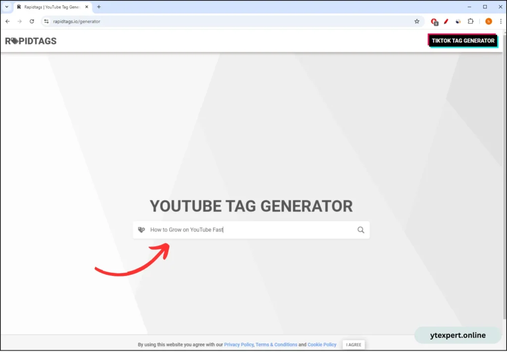 enter you youtube video title and generate tags