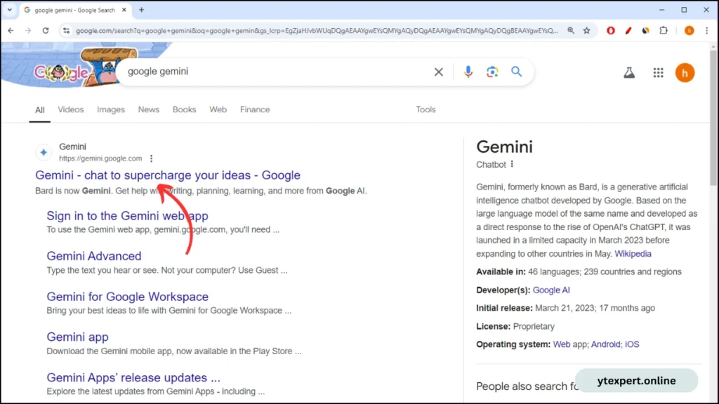 go to google and search google Gemini