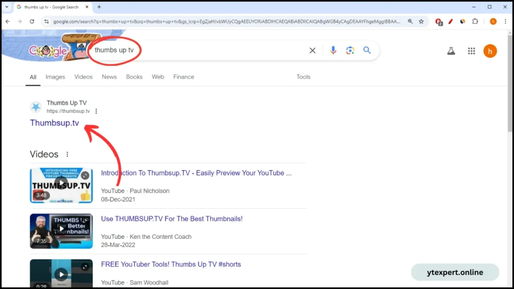 go to google and search thumbsuptv and open website