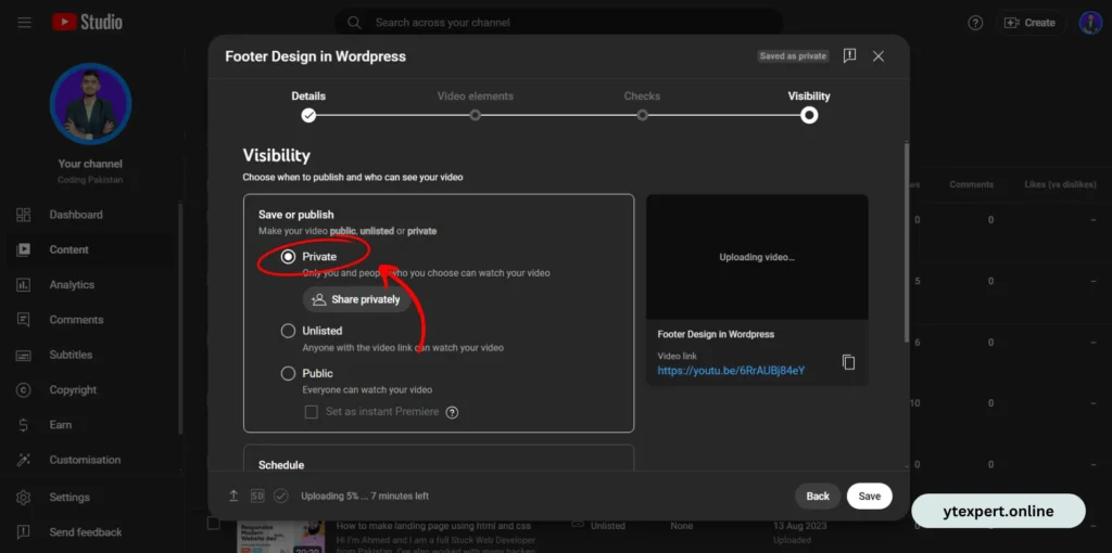 select private video option