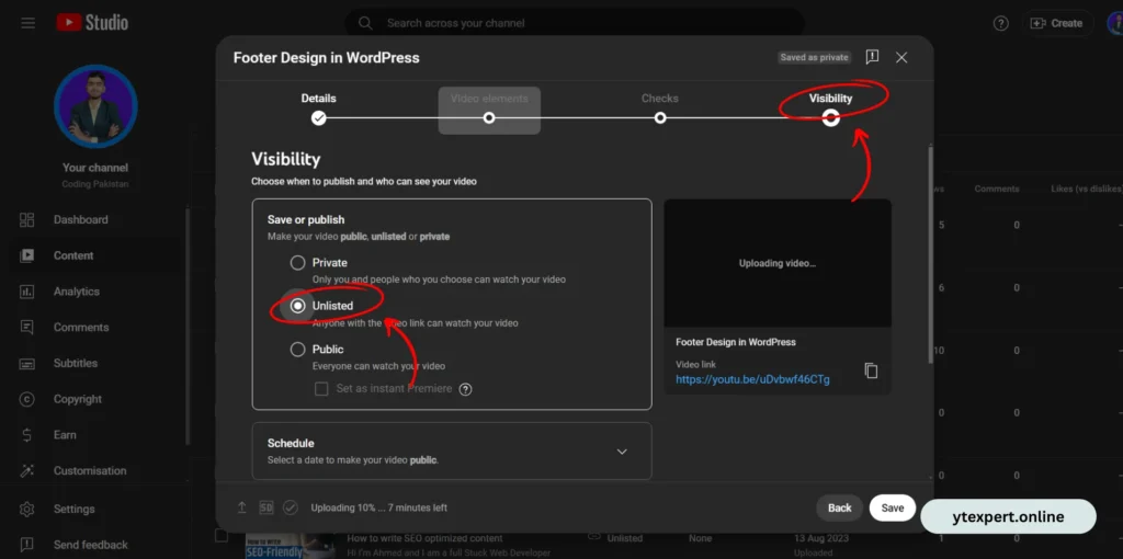 select unlisted button